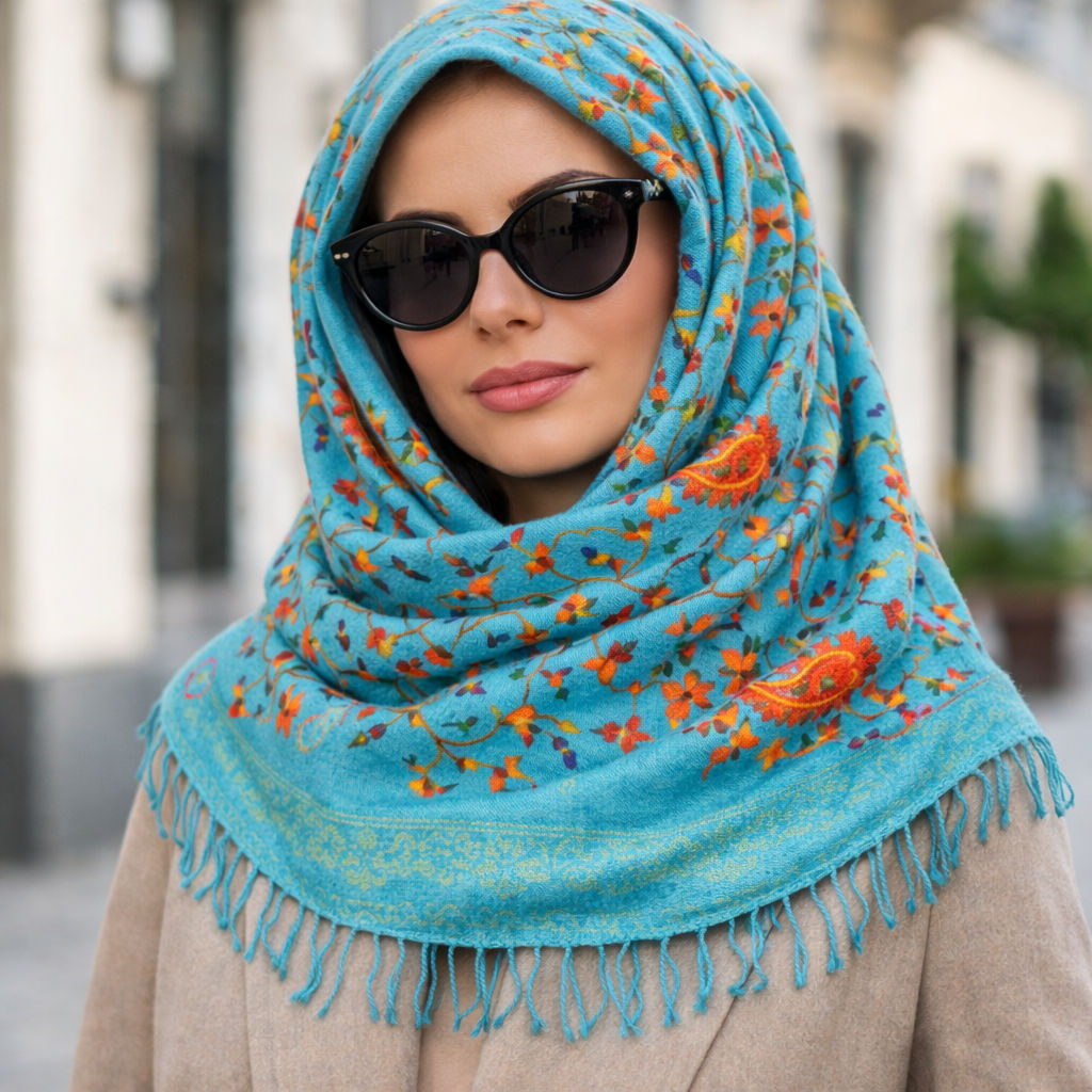 Turquoise Kashmiri Embroidery Scarf v1.0